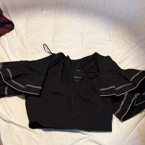 C/MEO Collective Black Blouse with Embroidered Sleeves